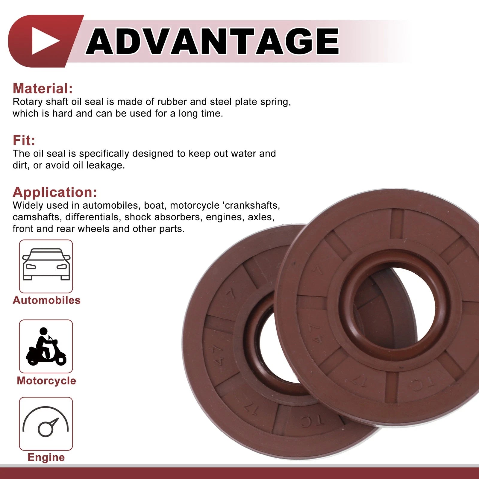 2X Oil Seal Rotary Shaft Seal   17x47x7mm FKM Rubber
