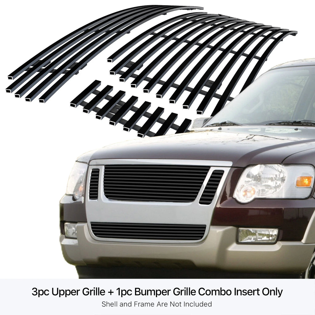 Stainless Black Billet Grill Insert Combo for Ford Explorer Sport Trac (2007-2010)