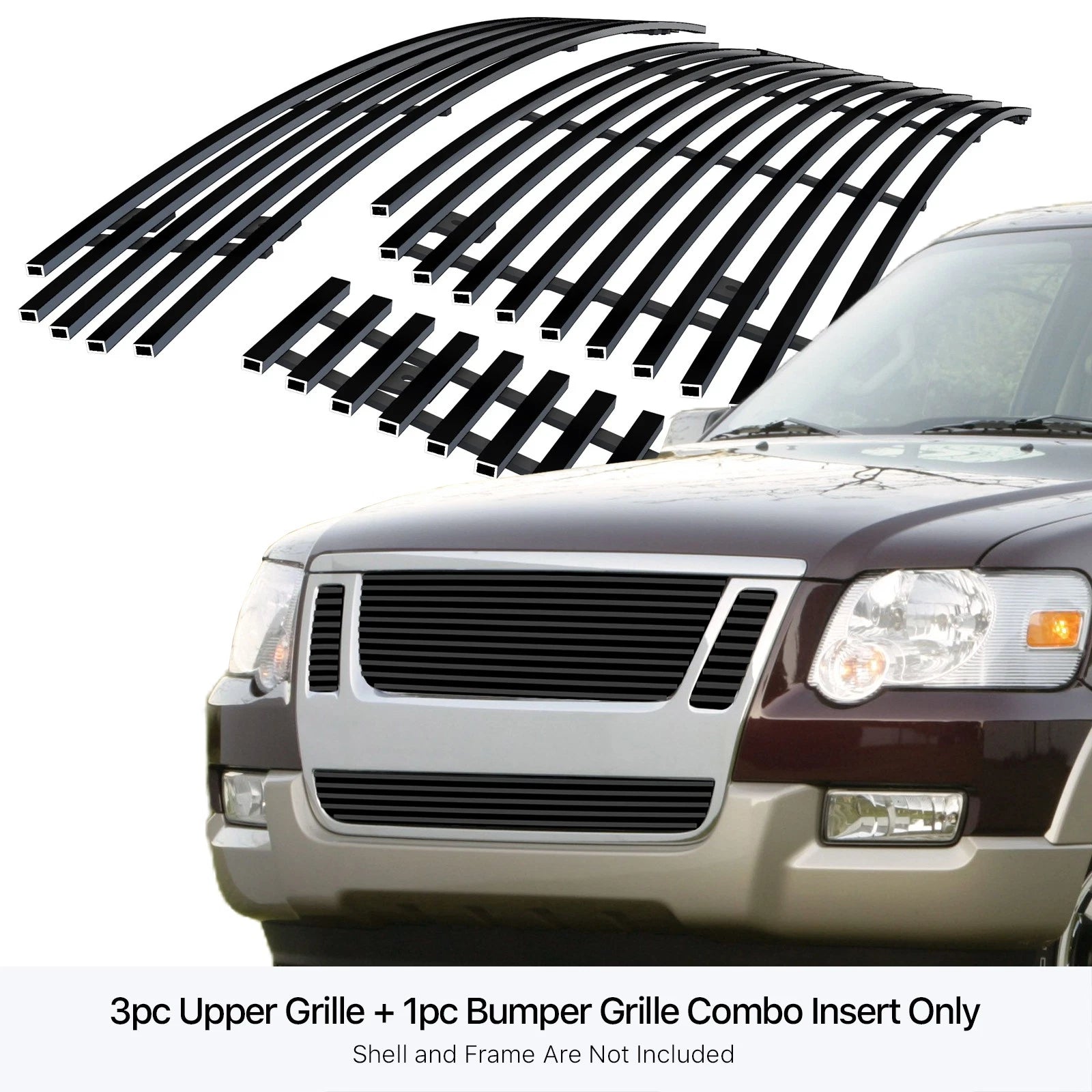 Stainless Black Billet Grill Insert Combo for Ford Explorer Sport Trac (2007-2010)