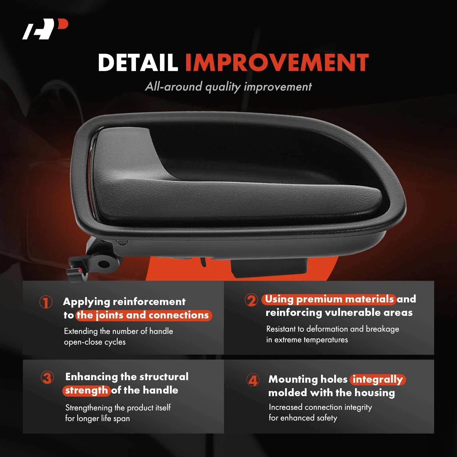 Rear Left Black Plastic Interior Door Handle for Kia Rio (2002-2005)