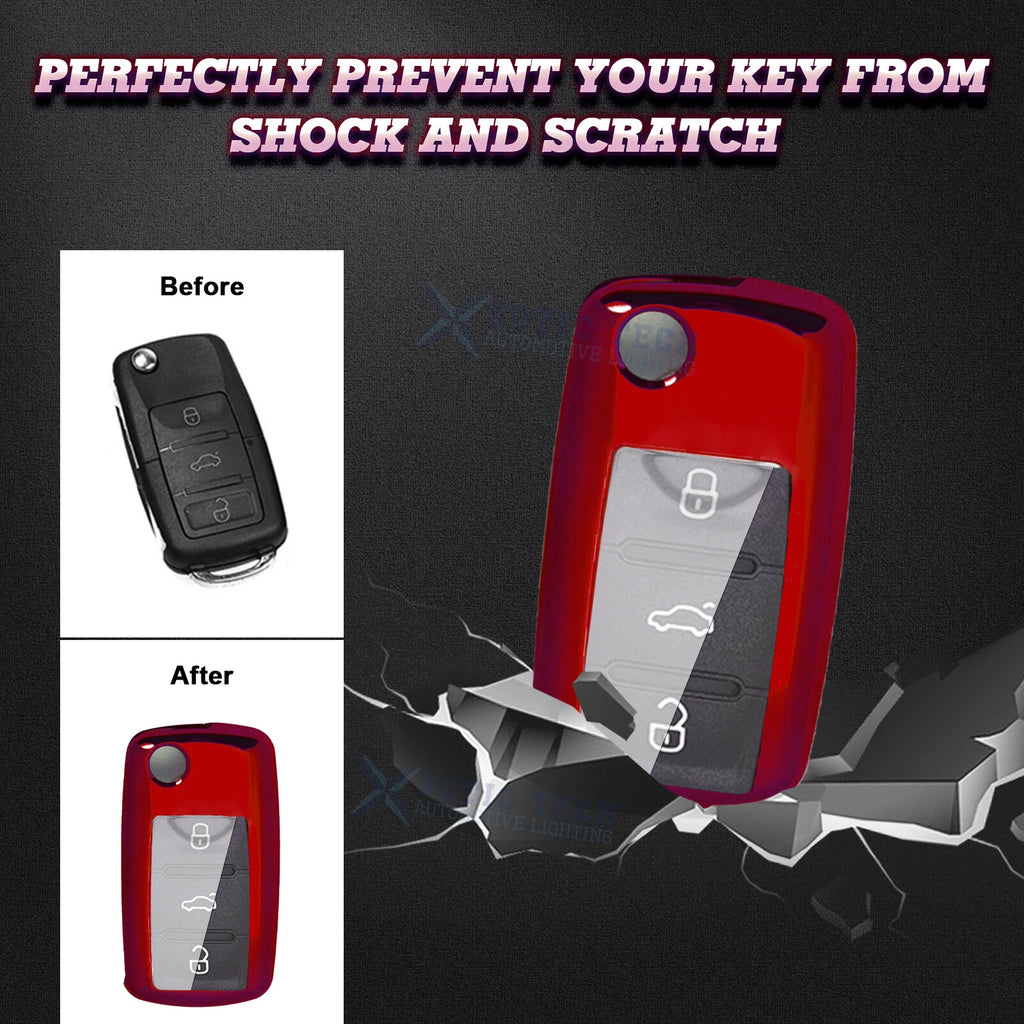 Red Soft TPU Smart Key Cover for Volkswagen Passat Golf Jetta (2020-2025)