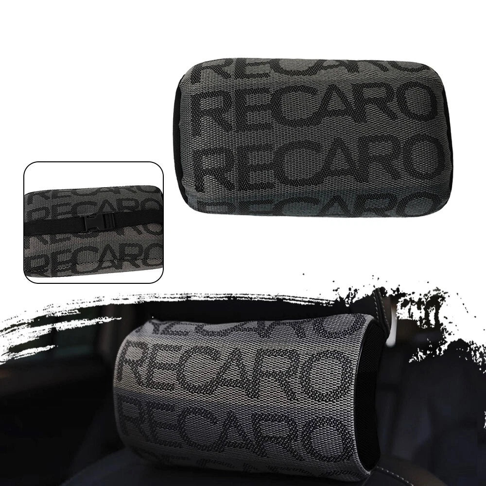 2X Gray Fabric Headrest Pillow Supports for Racing Seats