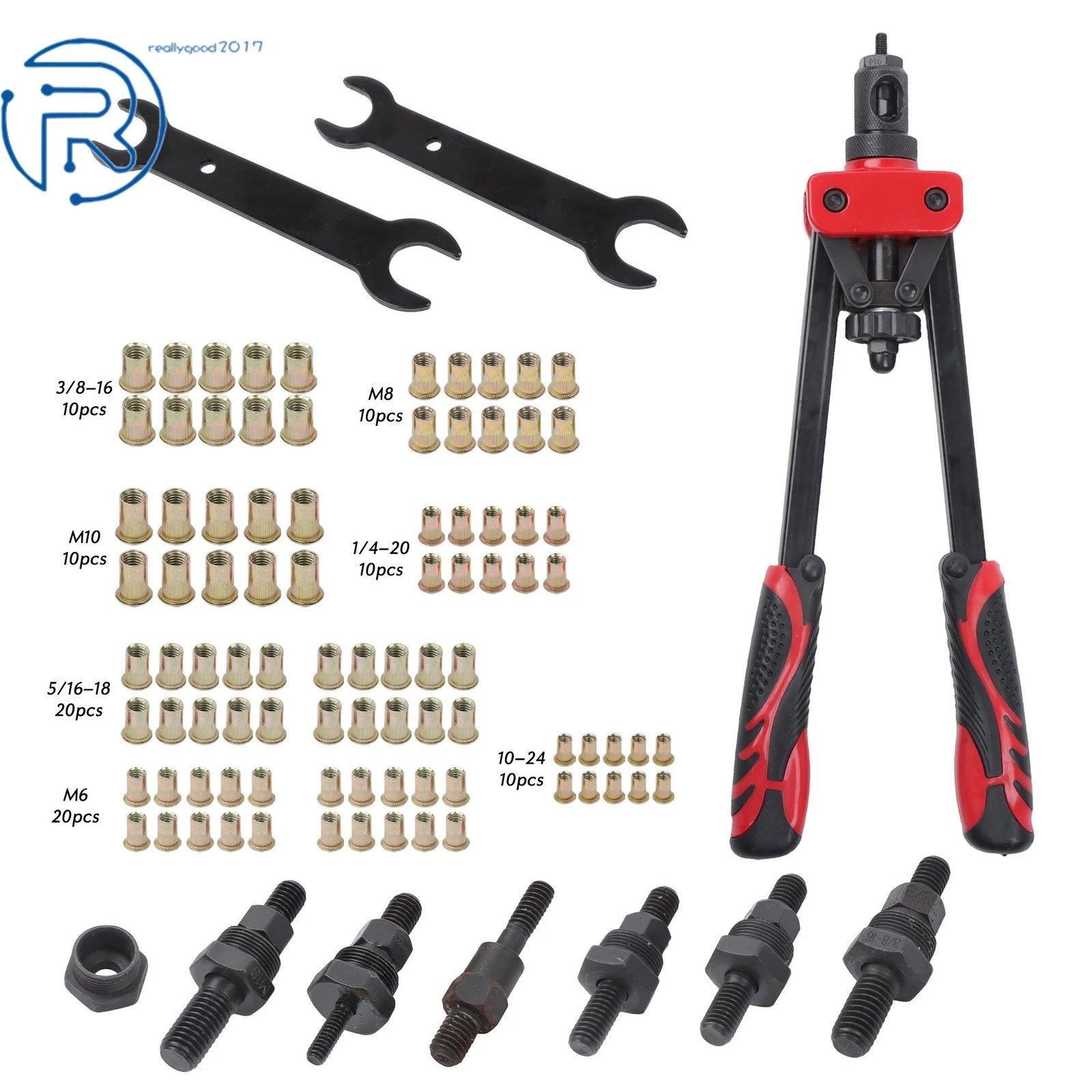 100 PCS Rivet Nut Kit with 7 Interchangeable Mandrels for Automotive Use