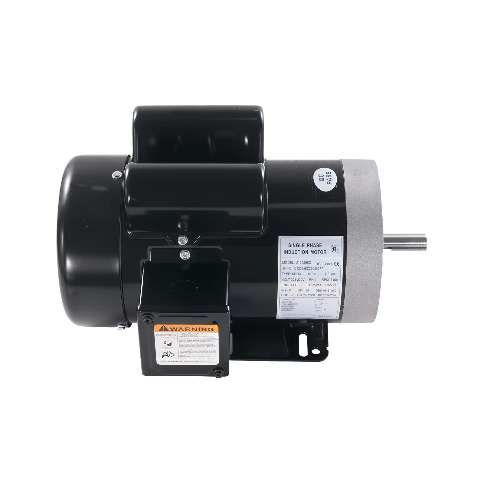 5HP Electric Motor 230V 22A 3450RPM 56C Frame CW/CCW Rotation