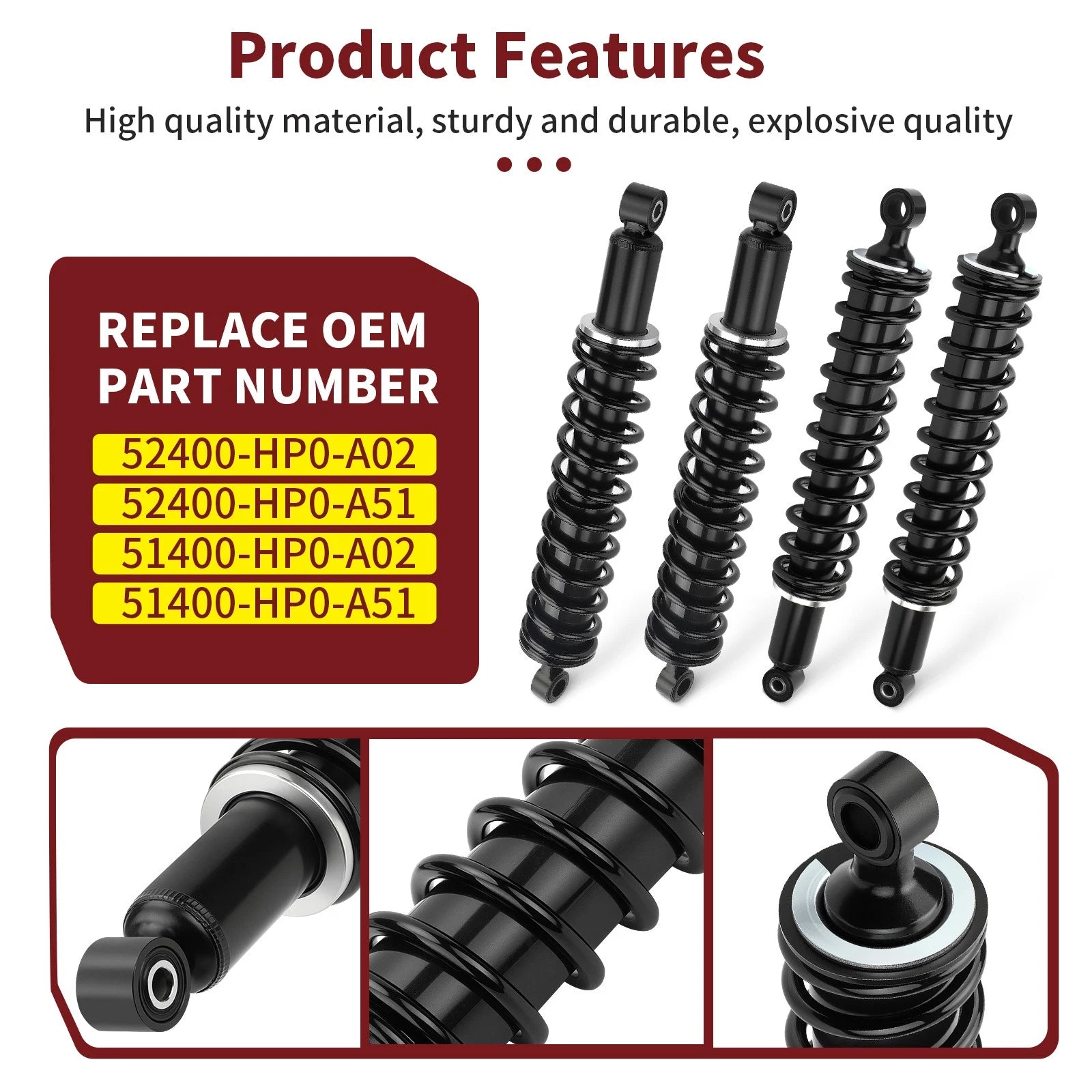 Set of 2 Front & Rear Shock Absorbers for Honda Foreman 500 TRX500FM (2005–2011)