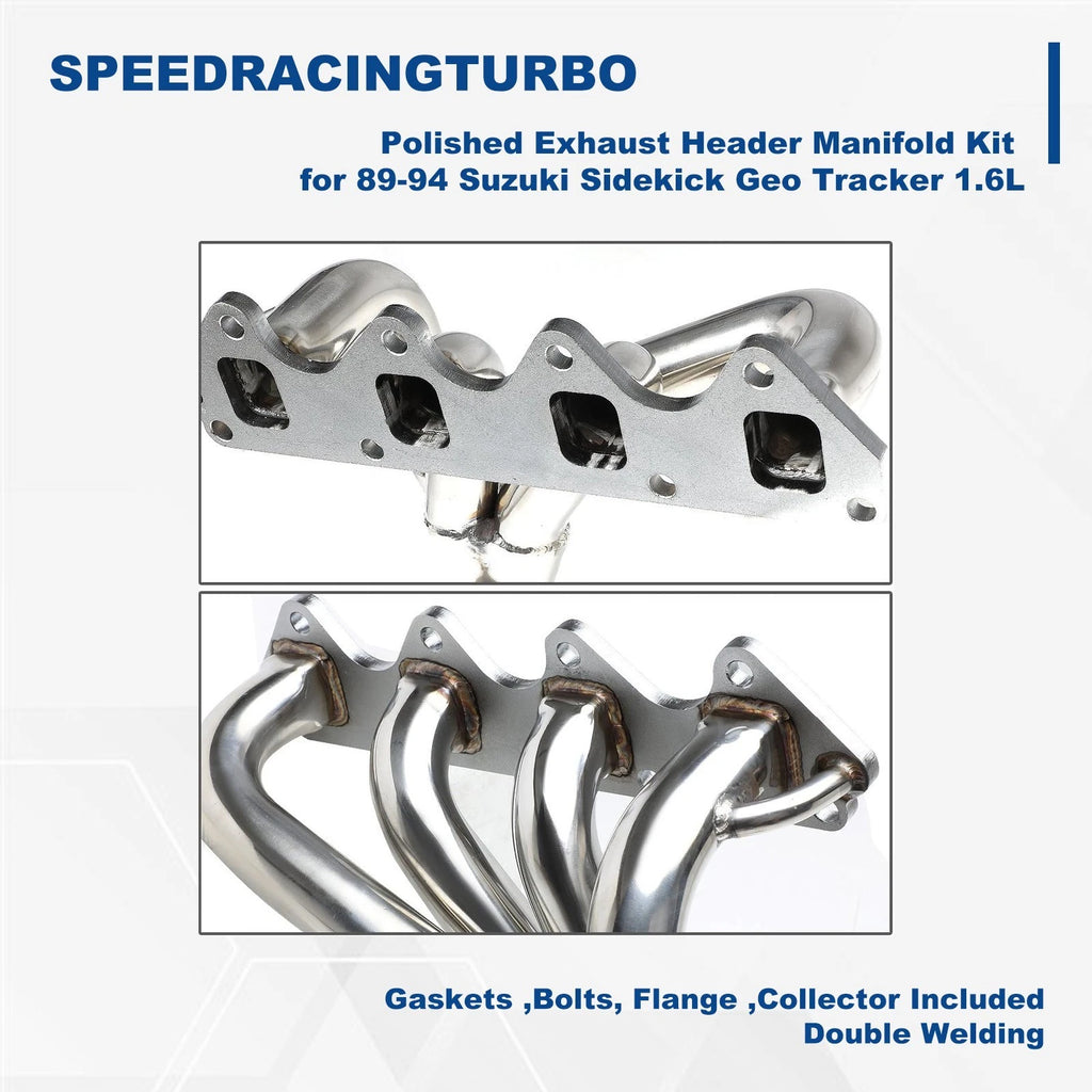 Polished Exhaust Header Manifold Kit for Suzuki Sidekick Geo Tracker (1989–1994)