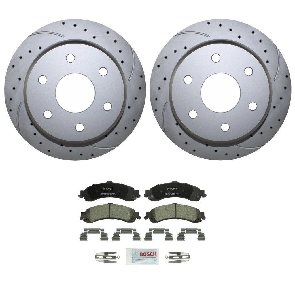 Rear Brake Kit 330mm Drilled Rotors Bosch Ceramic Pad for Cadillac Chevrolet GMC