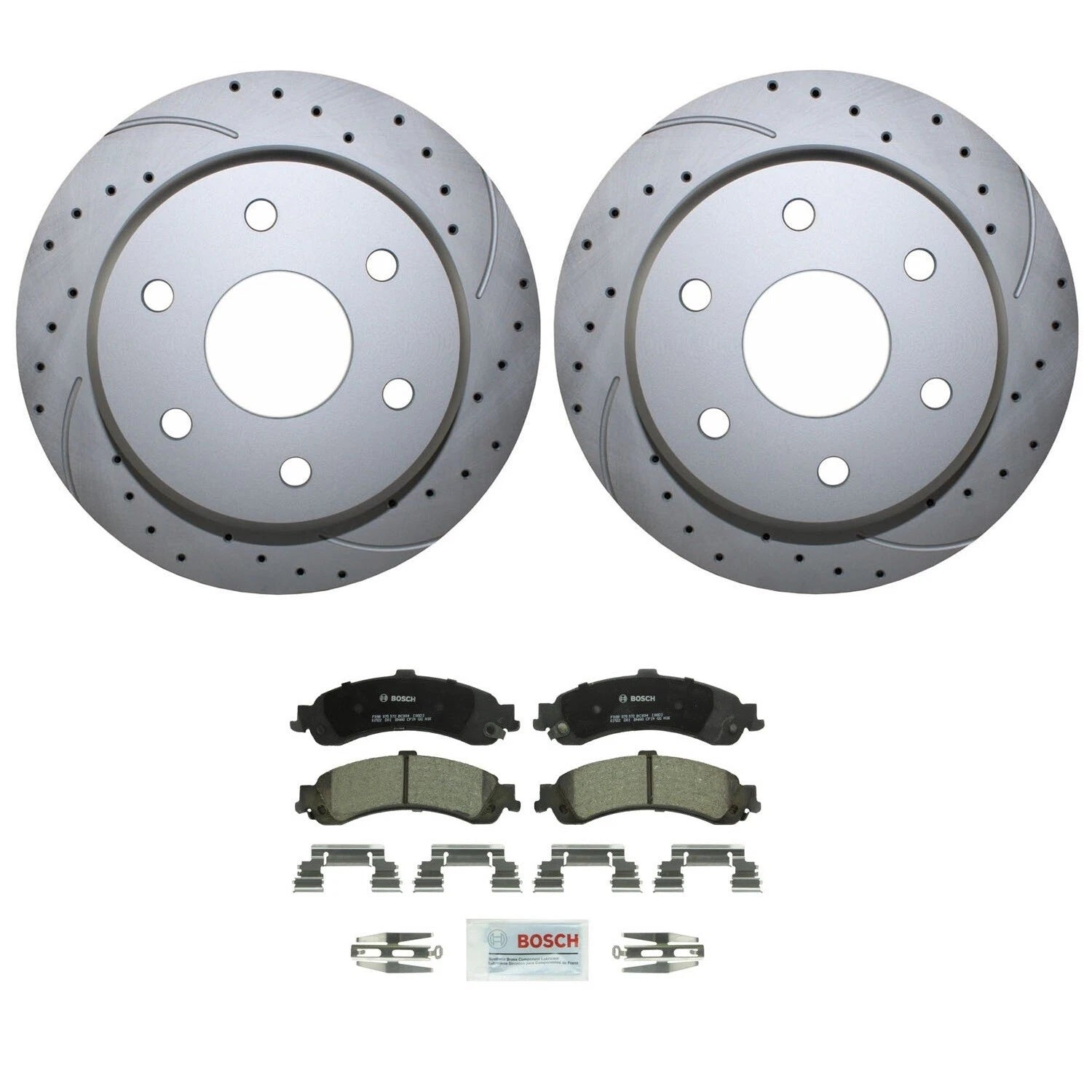 Rear Brake Kit 330mm Drilled Rotors Bosch Ceramic Pad for Cadillac Chevrolet GMC
