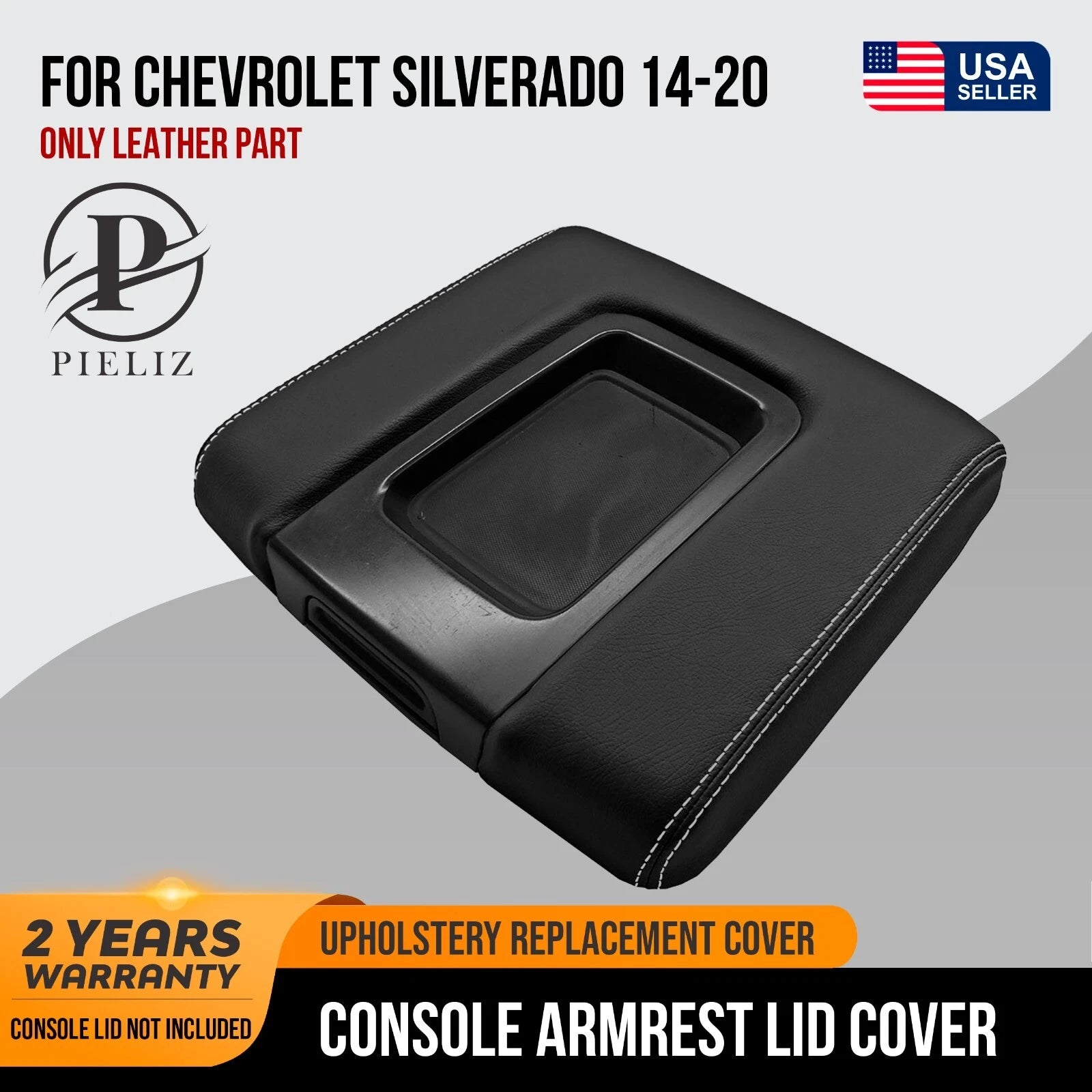 Console Lid Cover for Chevrolet Silverado (2014–2020) White Stitch