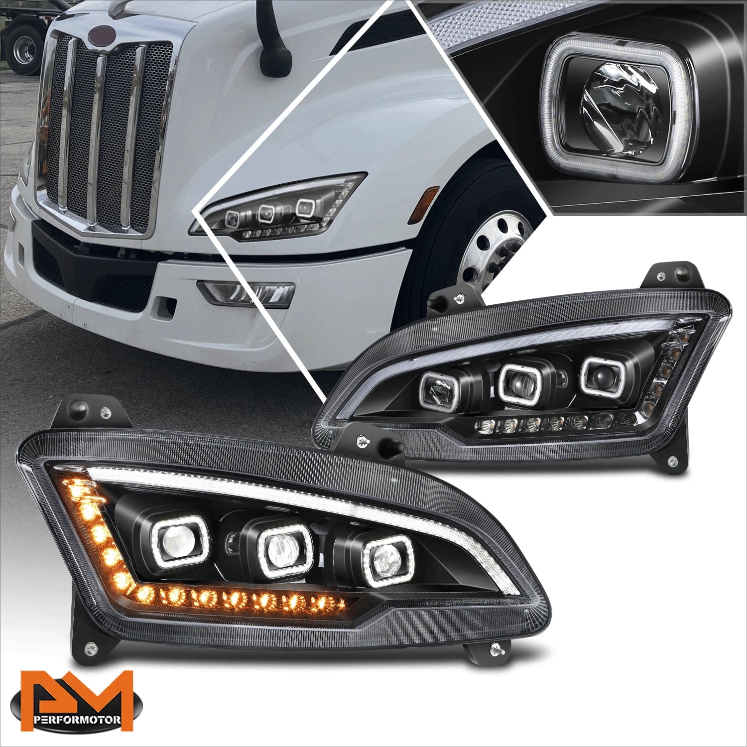 LED DRL Sequential Projector Headlights for Peterbilt 579 (2022–2025)