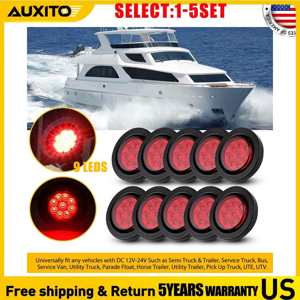 2 Inch Round Red LED Clearance Side Marker Light for Trailer Truck RV (10-50X)