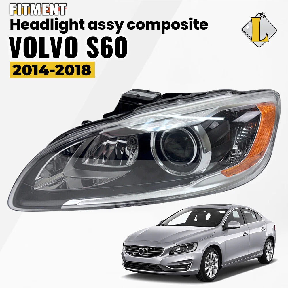 HID/Xenon Headlight for Volvo S60 V60 (2014–2018) Black Housing Driver Side