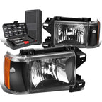 Set of 2 Black/Amber Signal Headlights for Ford F150 F250 F350 Bronco (1987–1991)
