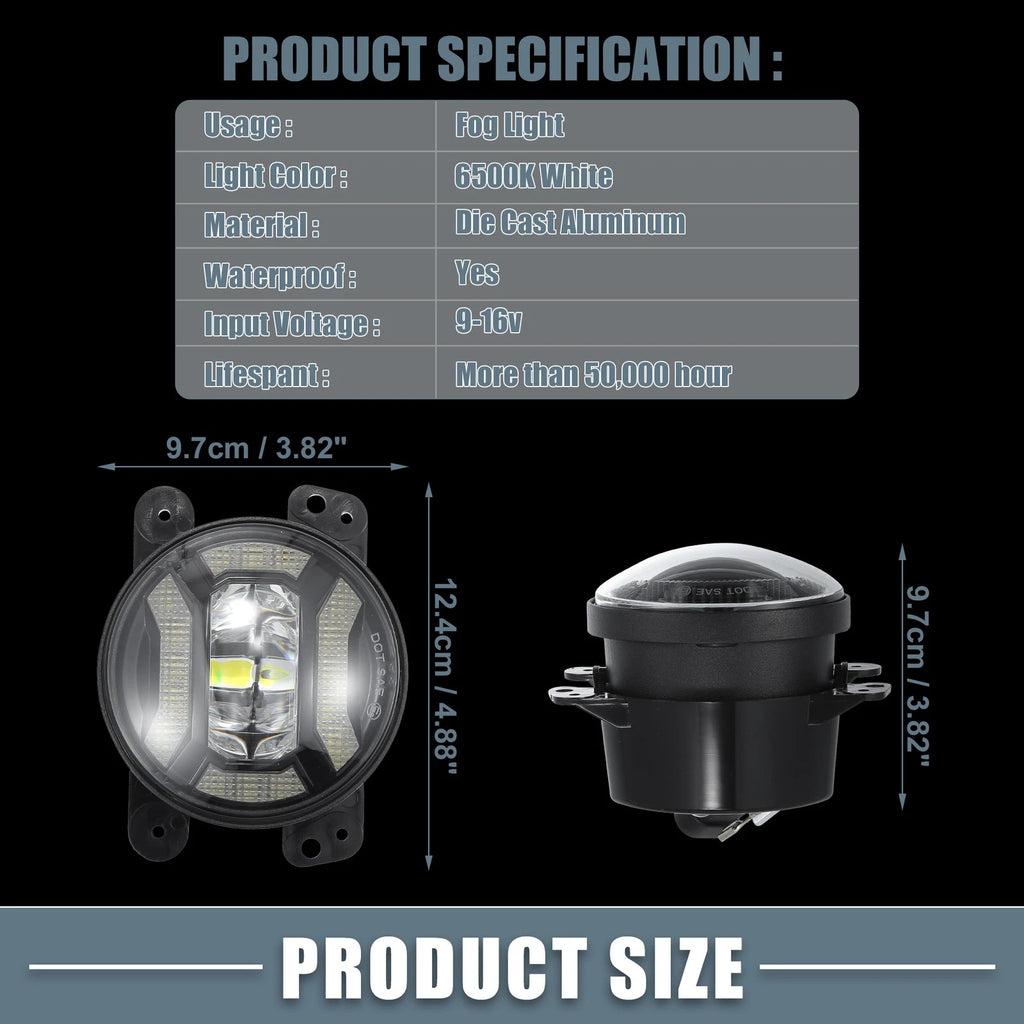 Pair 4 Inch LED Fog Lights for Jeep Grand Cherokee (2011–2013)