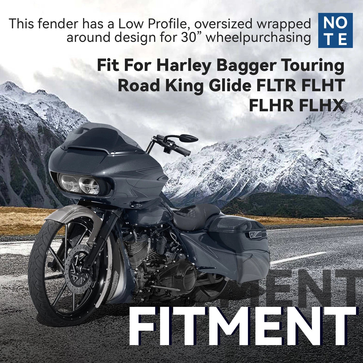 30" Wrap Around Front Fender for Harley Bagger Touring FLTR FLHT FLHR FLHX