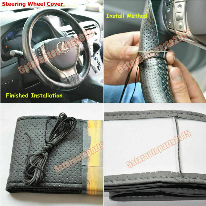 Steering Wheel Cover for Universal Fit (DIY, PU Leather, Anti-slip, Black)