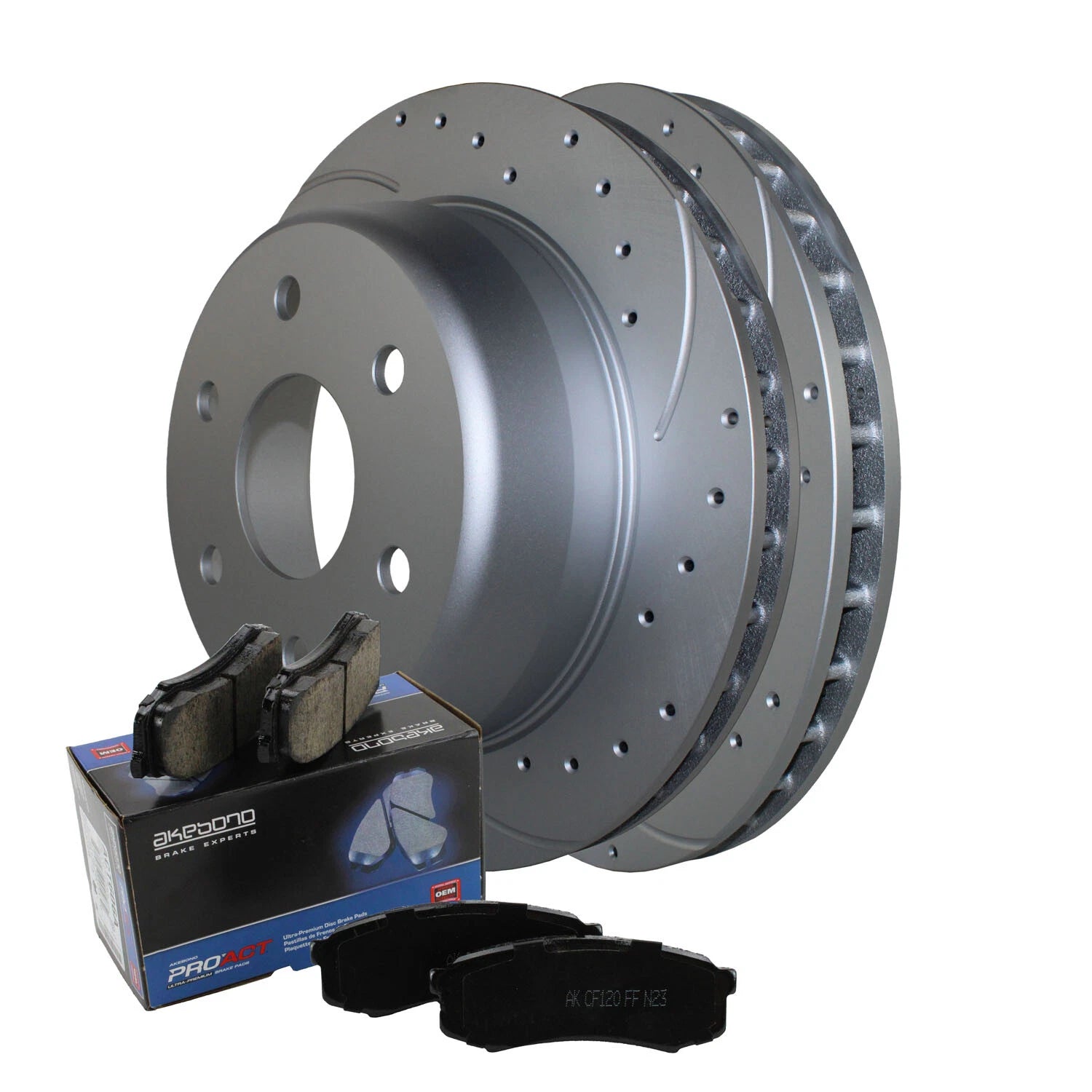 Rear Brake Kit 330mm Drilled Rotors & Akebono ProACT Pads for Chevy GMC