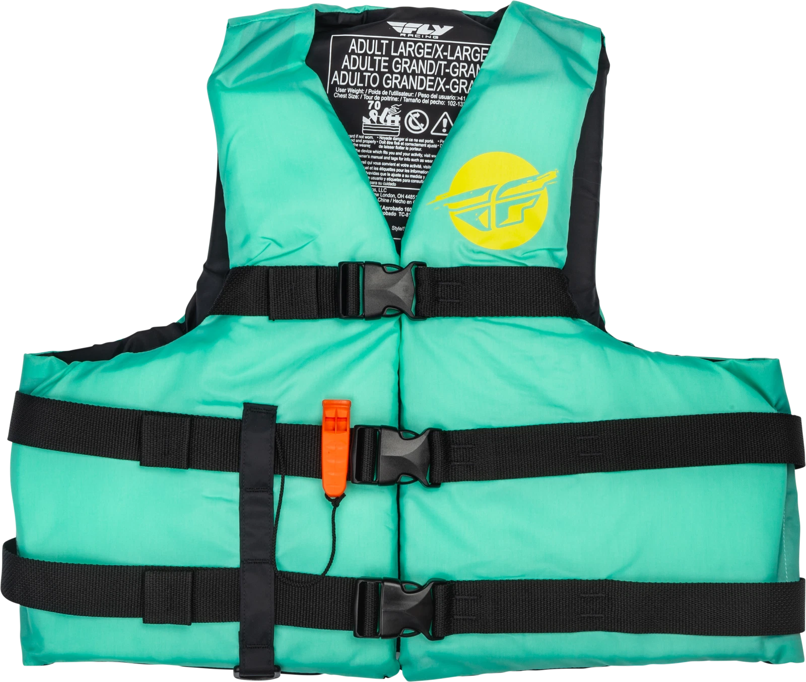 Fly Racing Nylon Flotation Vest 2X-Large for Watercraft (Seafoam Green/Yellow)