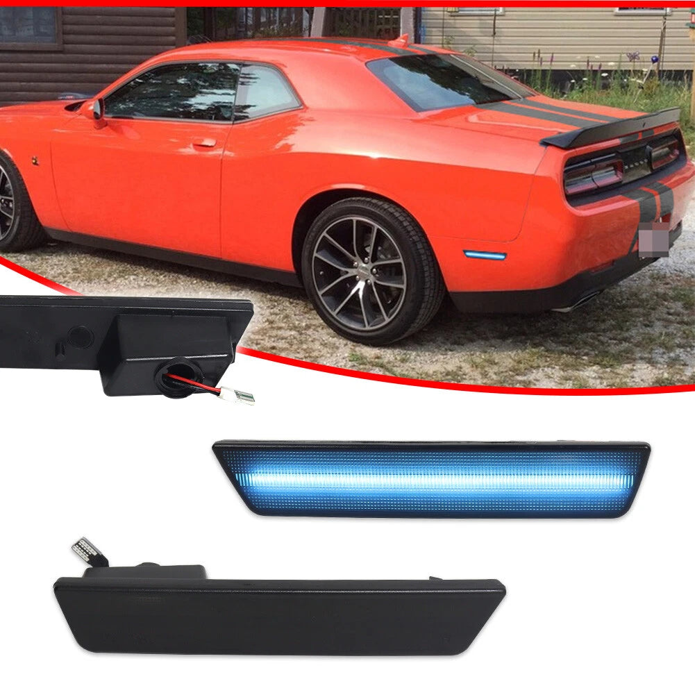 2X Smoked Ice Blue Rear Side Marker LED Lights for Dodge Challenger (2008–2014)