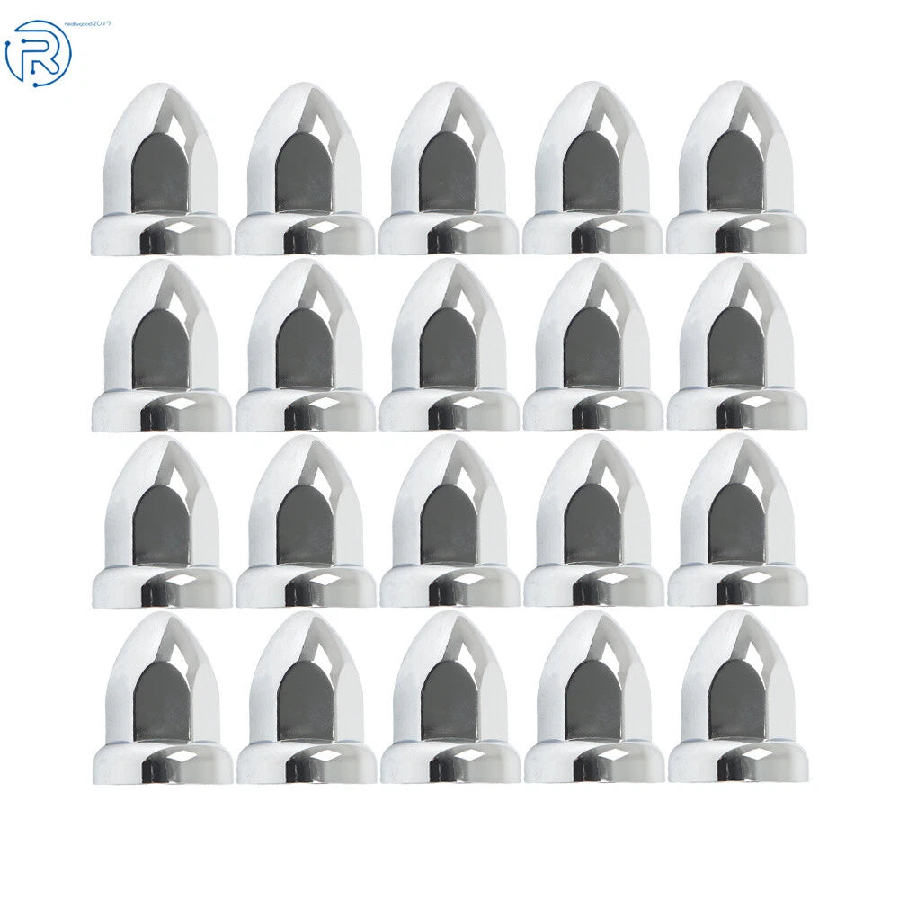 Set of 20 Chrome Lug Nut Covers for Semi Truck (Push-On, 33mm)