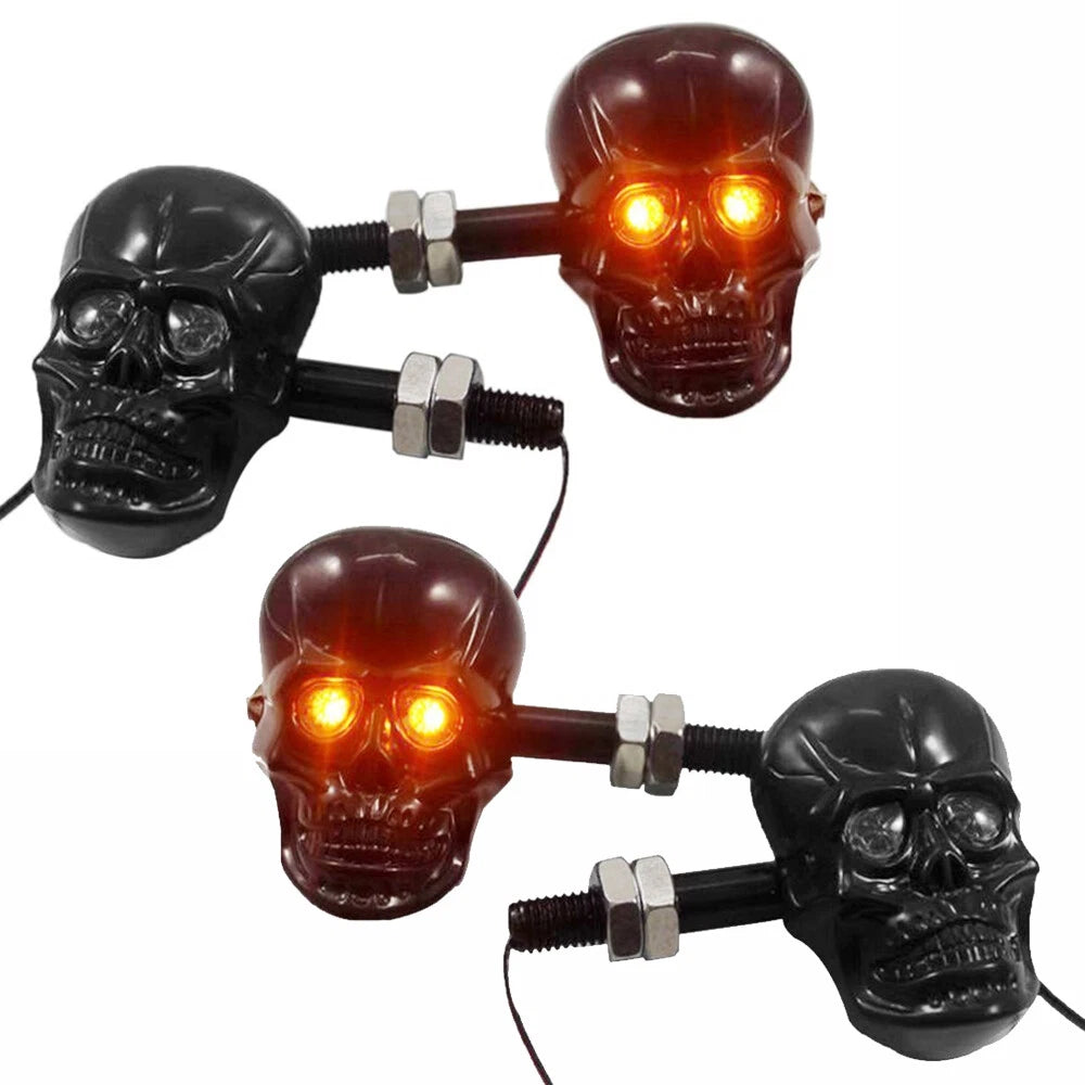 2X LED Skull Turn Signal Lights for Harley Cafe Racer Bobber Chopper