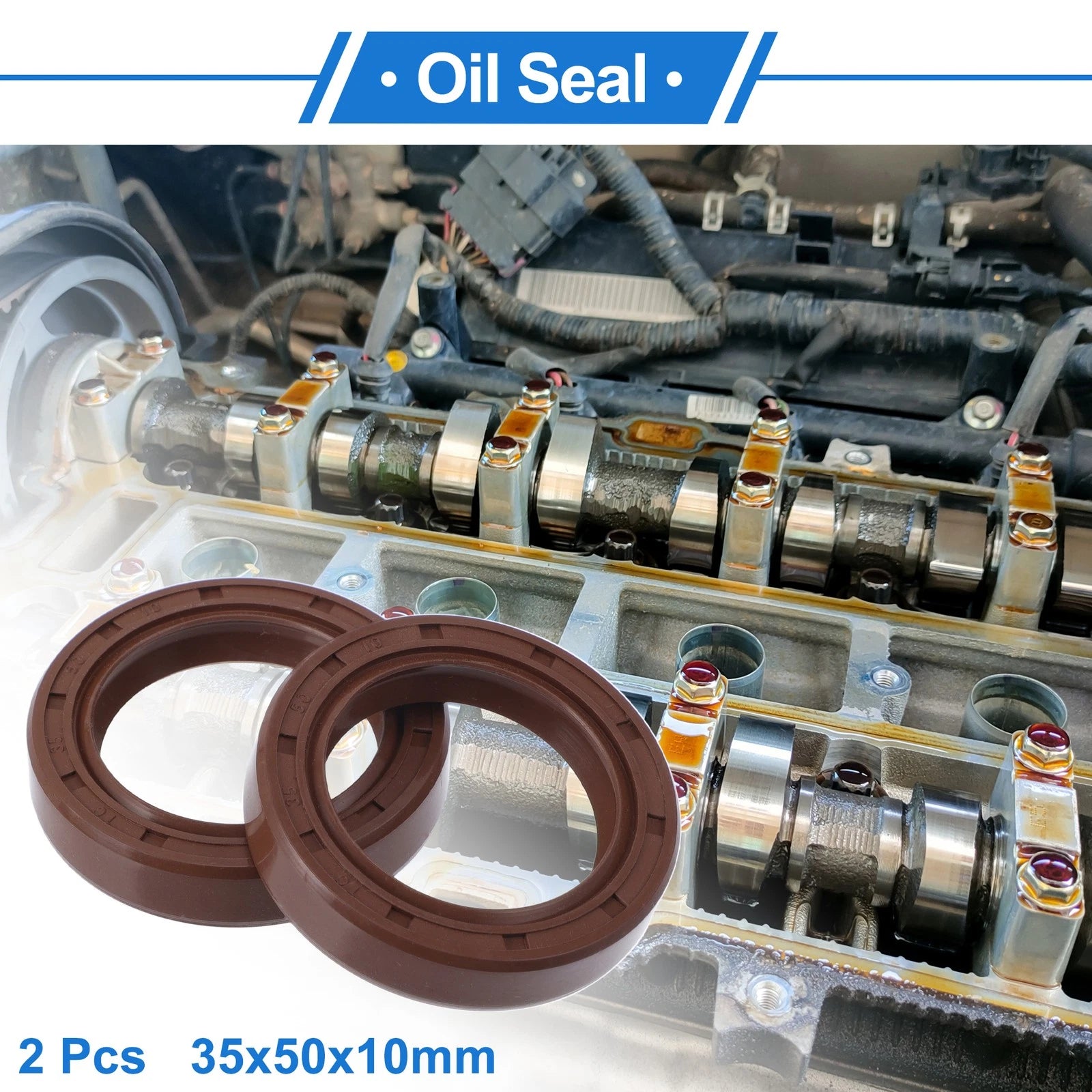 Set of 2 Oil Seal Rotary Shaft Seal FKM Rubber 35x50x10mm