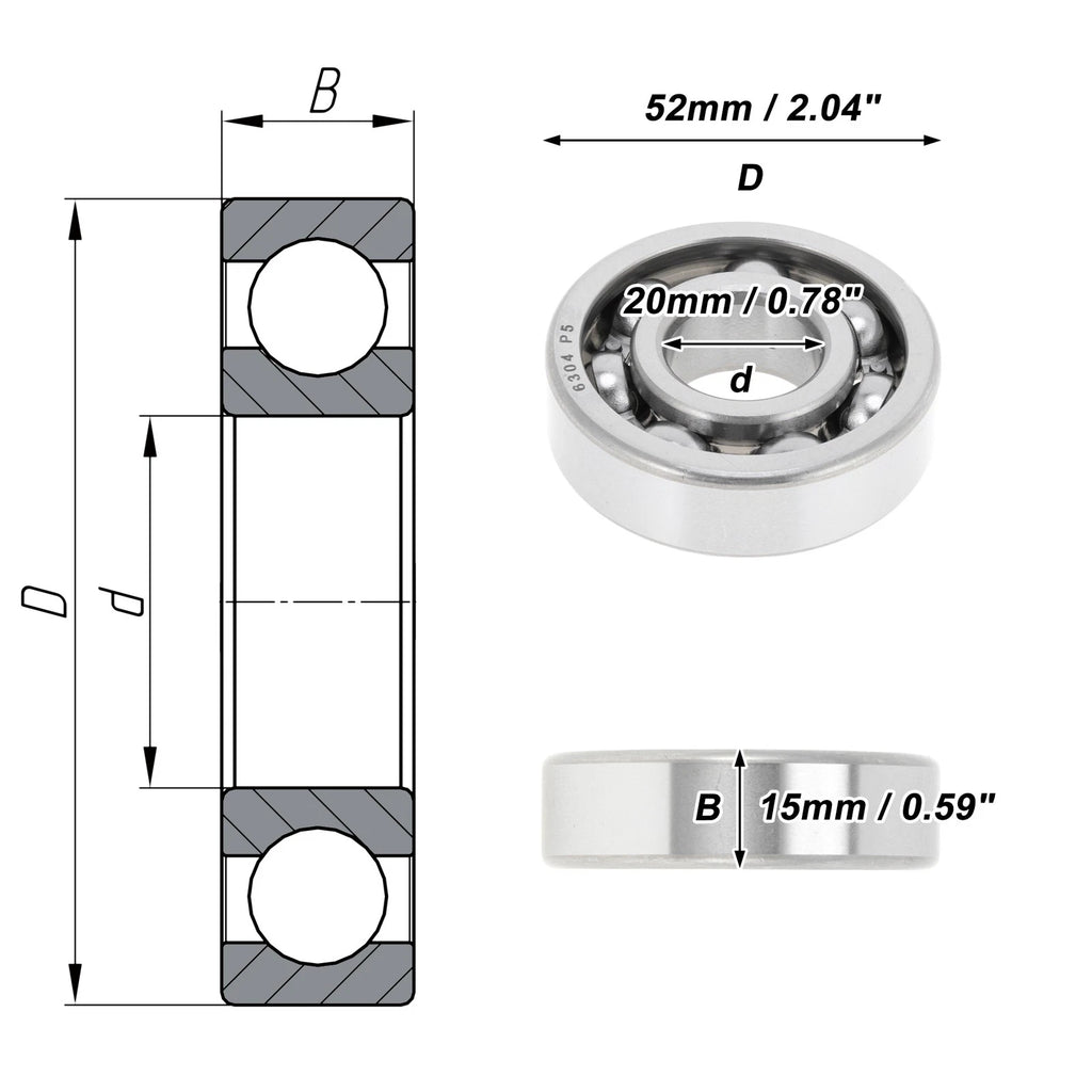 6304 Deep Groove Ball Bearing for Scooter Skateboard Wheel (20x52x15mm)