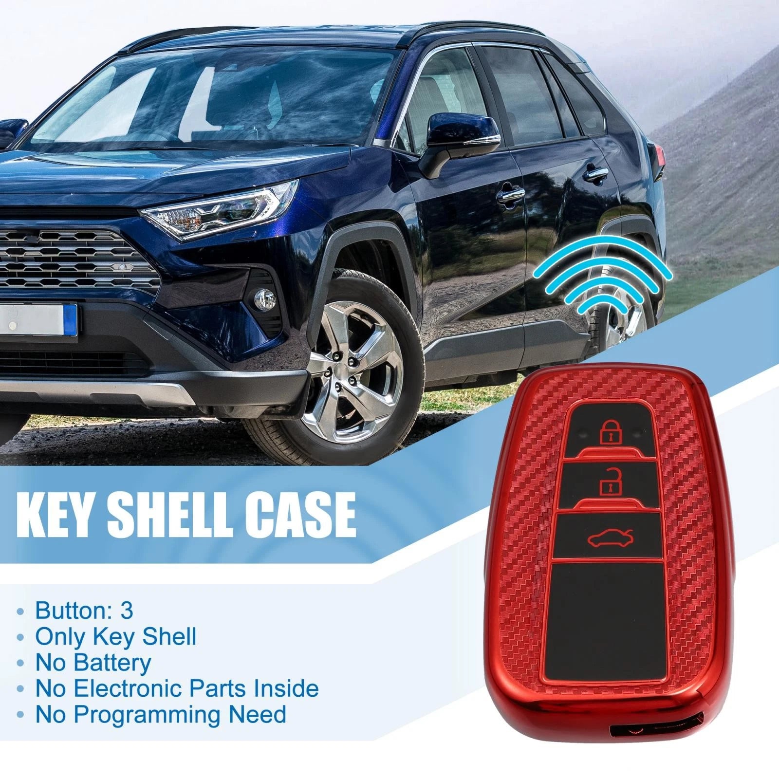 Silicone Smart Key Fob Case Cover for Toyota (2018–2021) Carbon Fiber Red