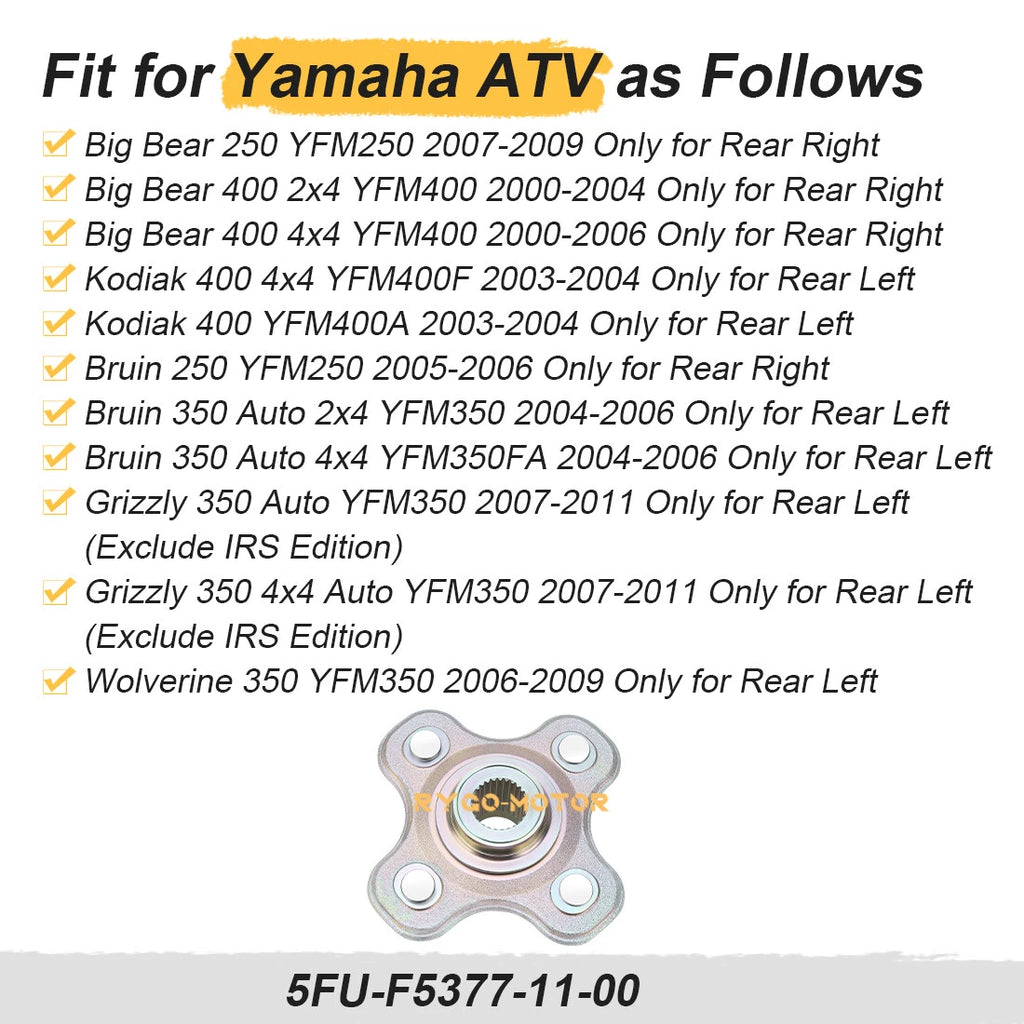 Rear Left Wheel Hub for Yamaha Kodiak 400 (2003–2004) YFM400A YFM400FA YFM400FAH