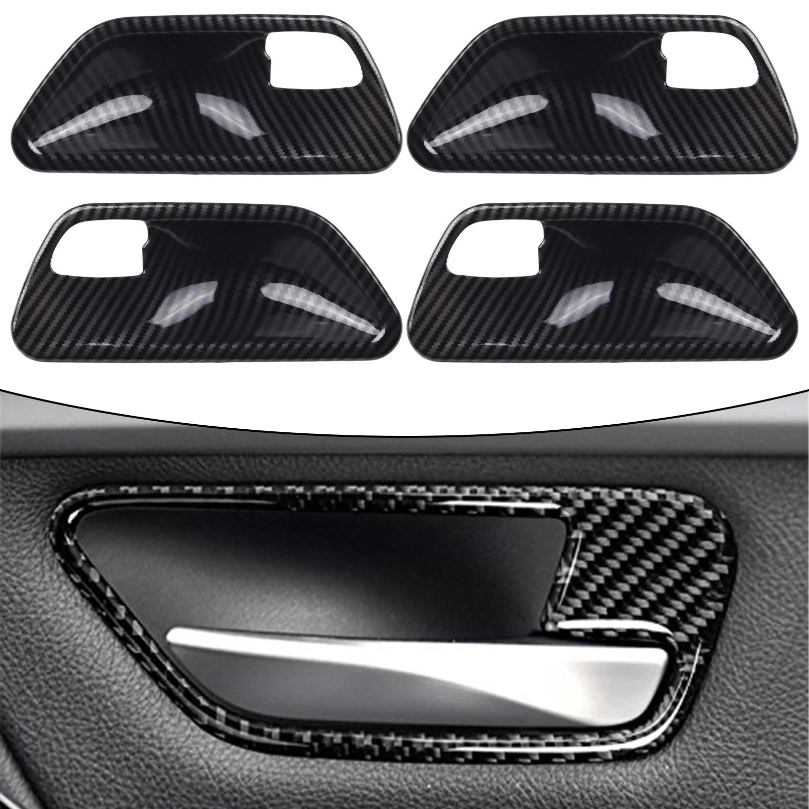 Set of 4 Carbon Look Interior Door Handle Bowl Covers for BMW 3 4 Series (F30 F34 3GT)