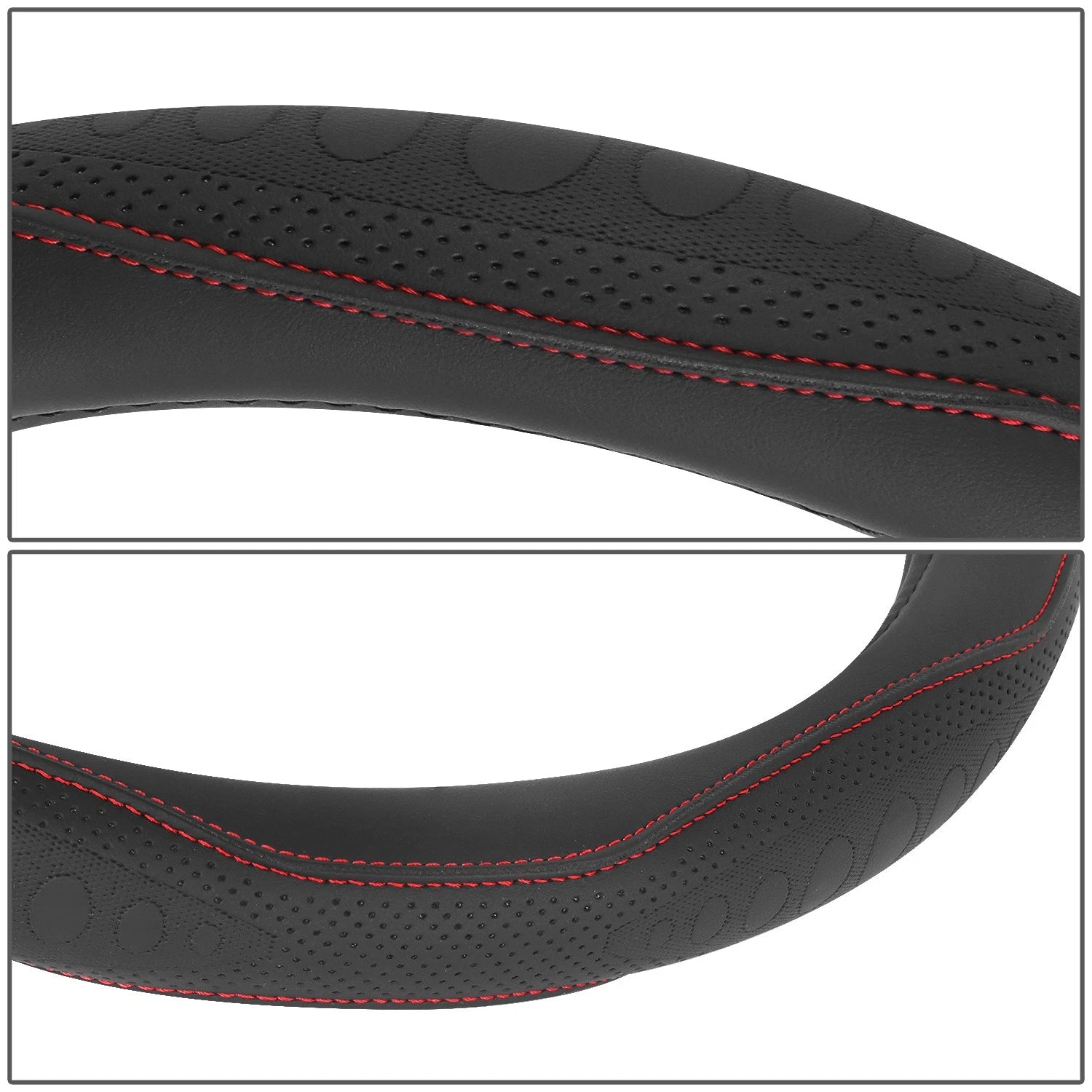 Red Perforated Leather Steering Wheel Cover for Universal 14.5"-15"