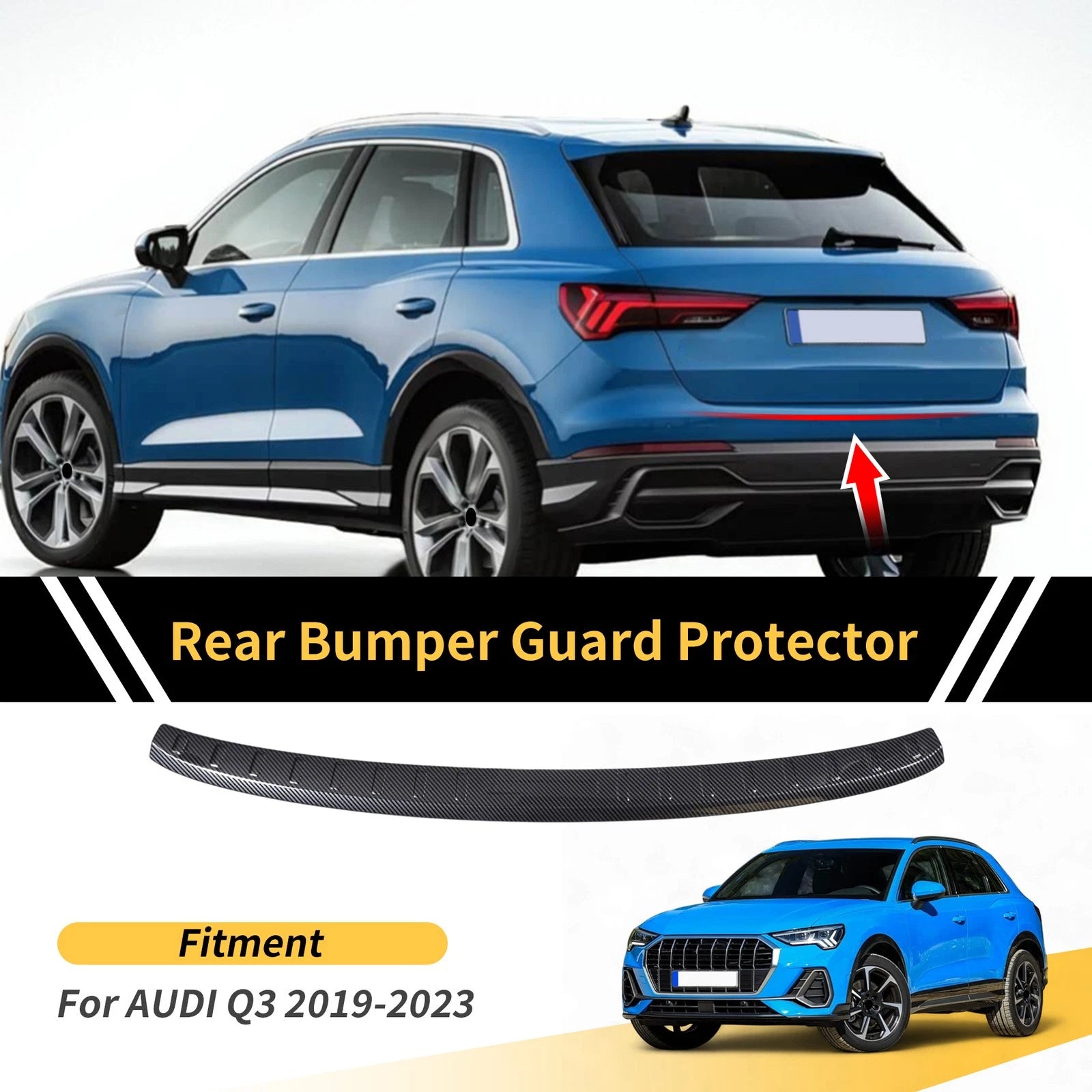 Rear Bumper Topper for Audi Q3 (2019–2023) Black Carbon Fiber