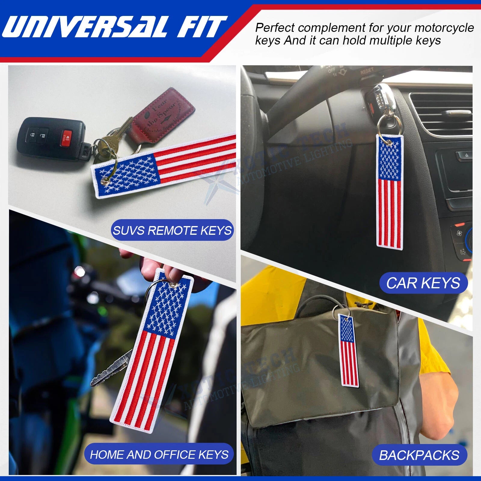 American Flag Keychain Tag for Motorcycle (Red/Blue) (2018-2025)