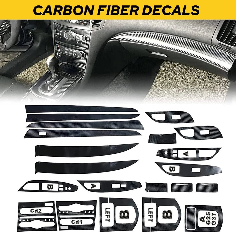 Carbon Fiber Pattern Interior Trim Decals for Infiniti G25 G37 (2010–2016)