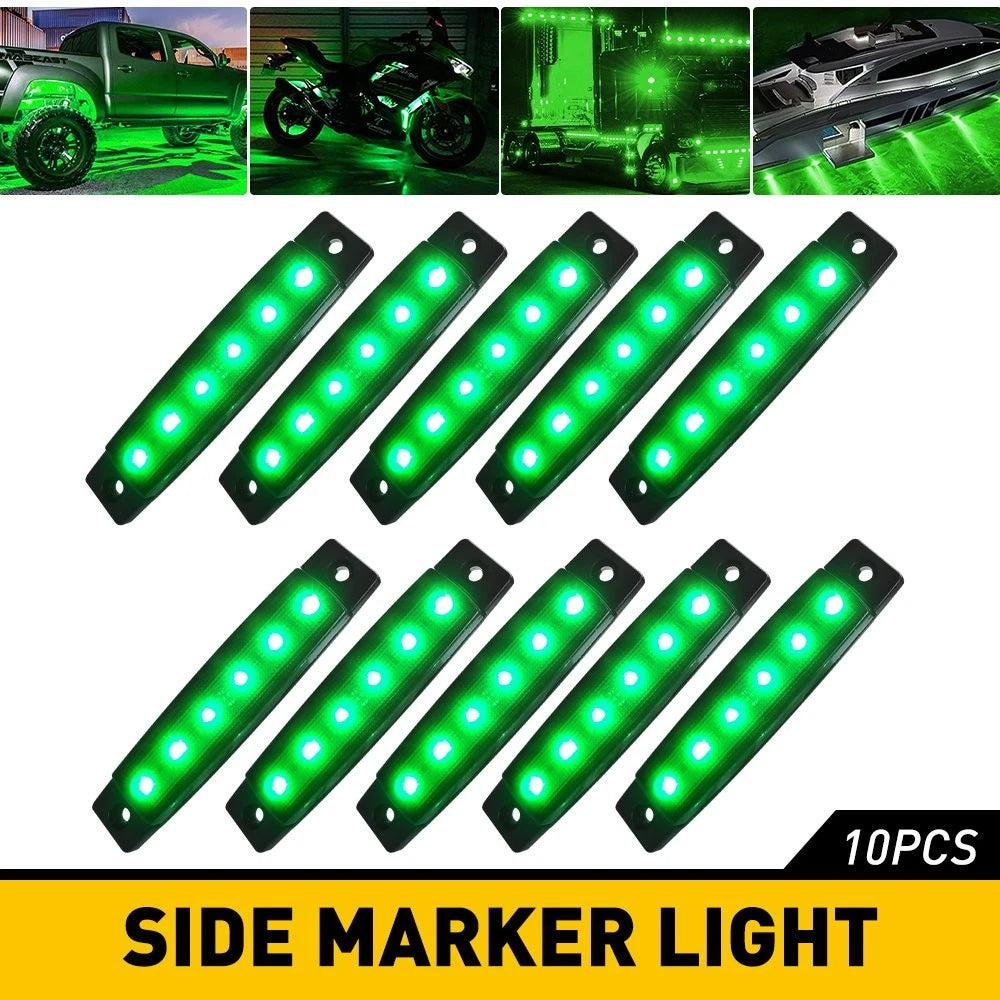 10Pcs Green LED Side Marker Lights for Boat Trailer Truck (Universal)