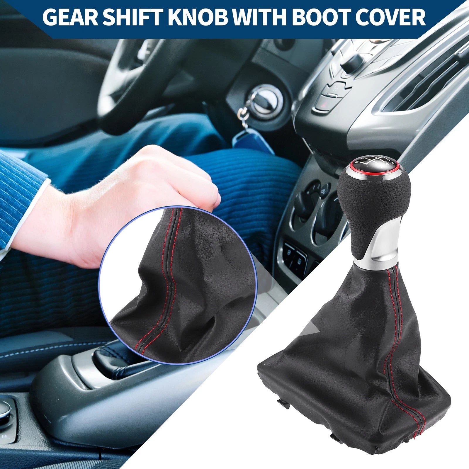 6 Speed Gear Shift Knob with Dust Cover for Audi A4 (2007–2015) Faux Leather Black