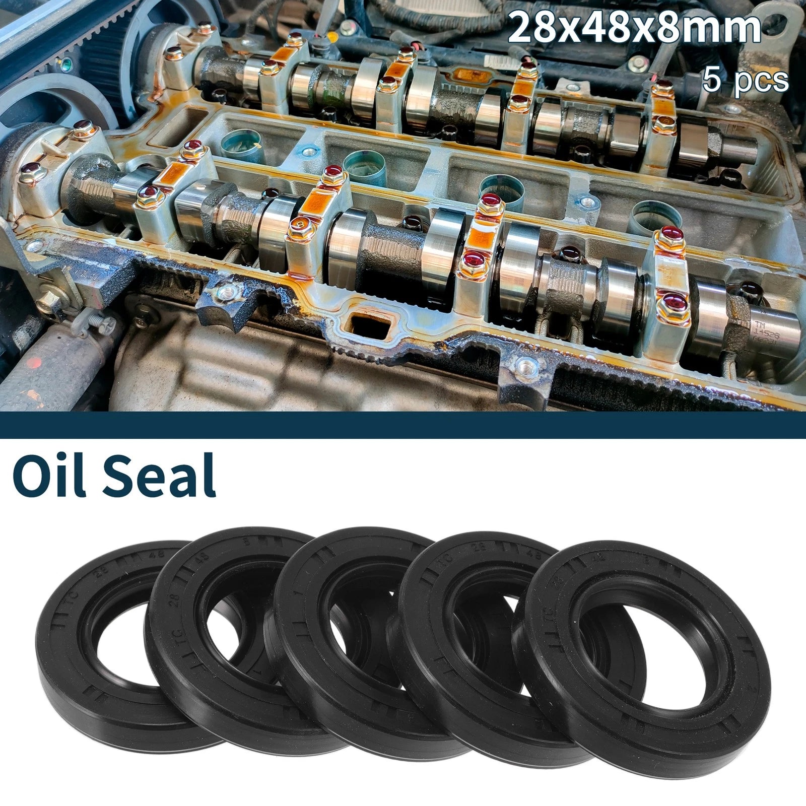 Set of 5 Oil Seal Rotary Shaft Seal NBR Rubber 28x48x8mm