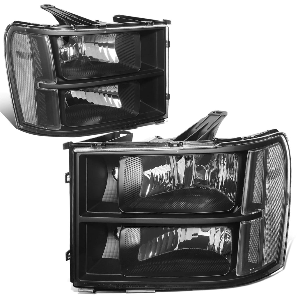 Black Clear Corner Headlight, Bumper & Smoked LED Fog Light Kit for GMC Sierra (2007–2014)