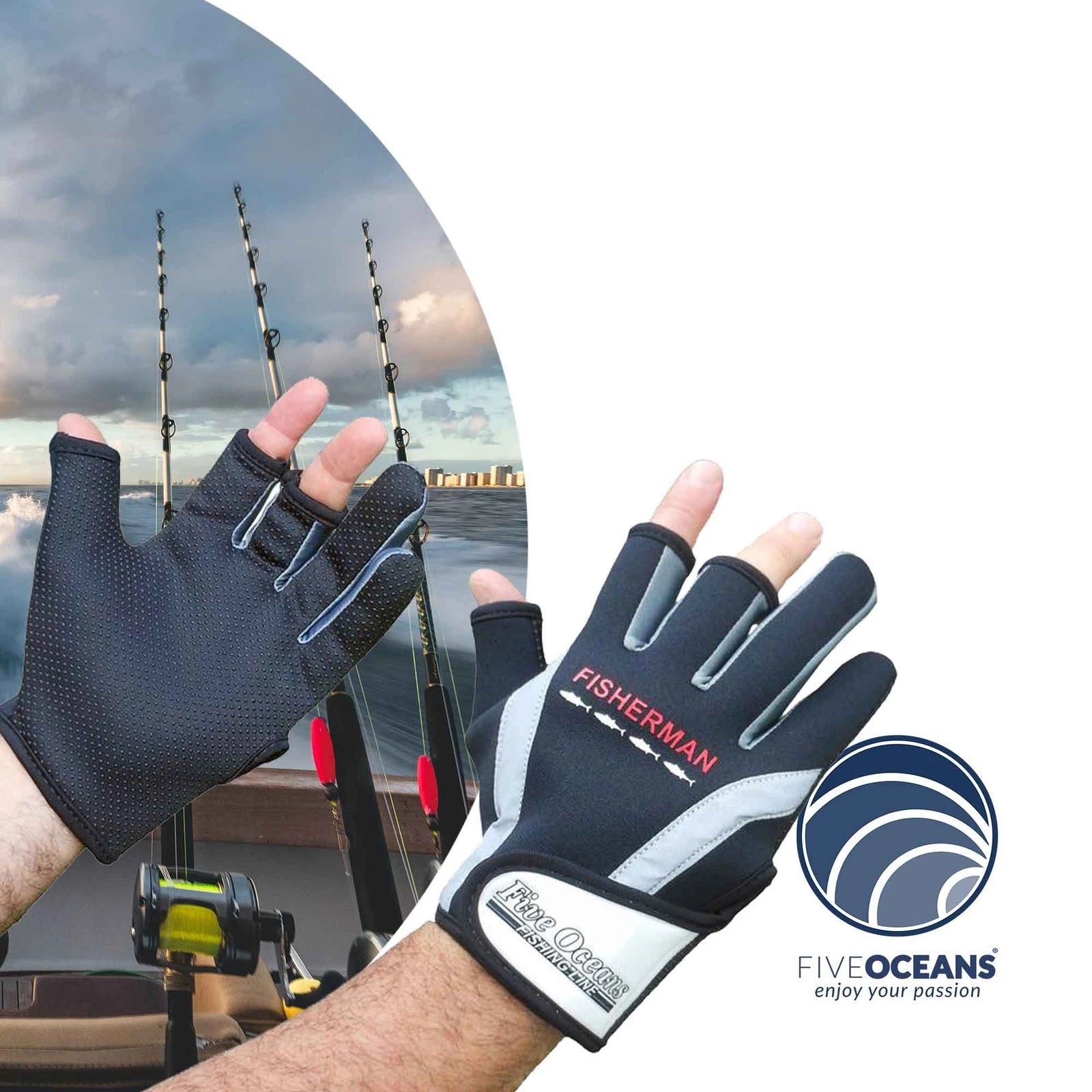 Fisherman Glove for Five Oceans (Size XL, Black, FO3774)