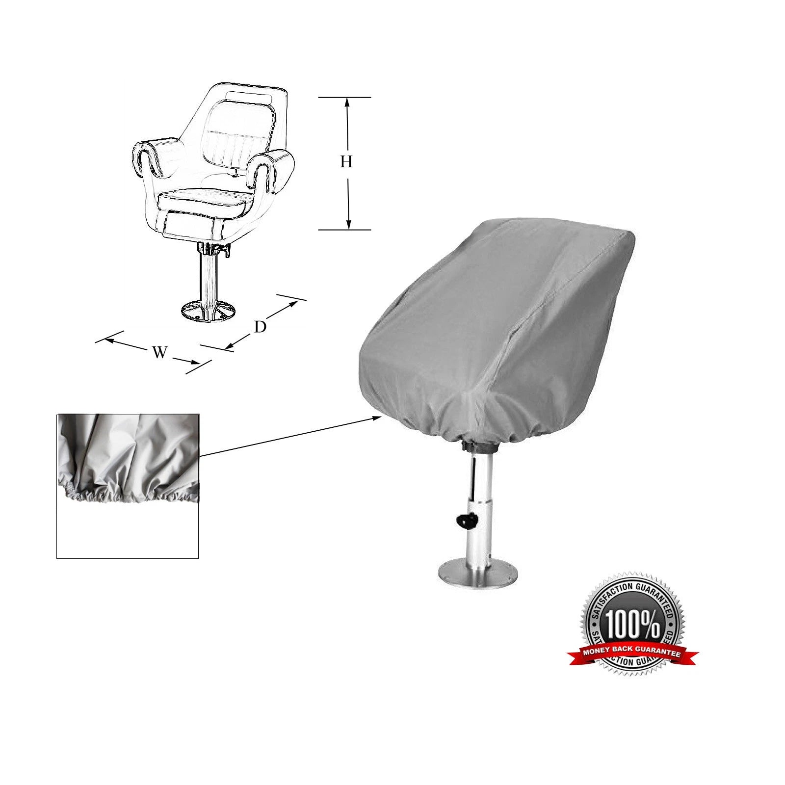 Boat Seat Cover for Helm / Helmsman / Bucket Seat (21"D x 24"W x 24"H)