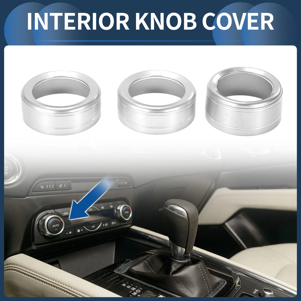 Set of 3 AC Media Switch Knob Cover Rings for Mazda 3 Touring (2017–2018) Silver Tone 641832040019