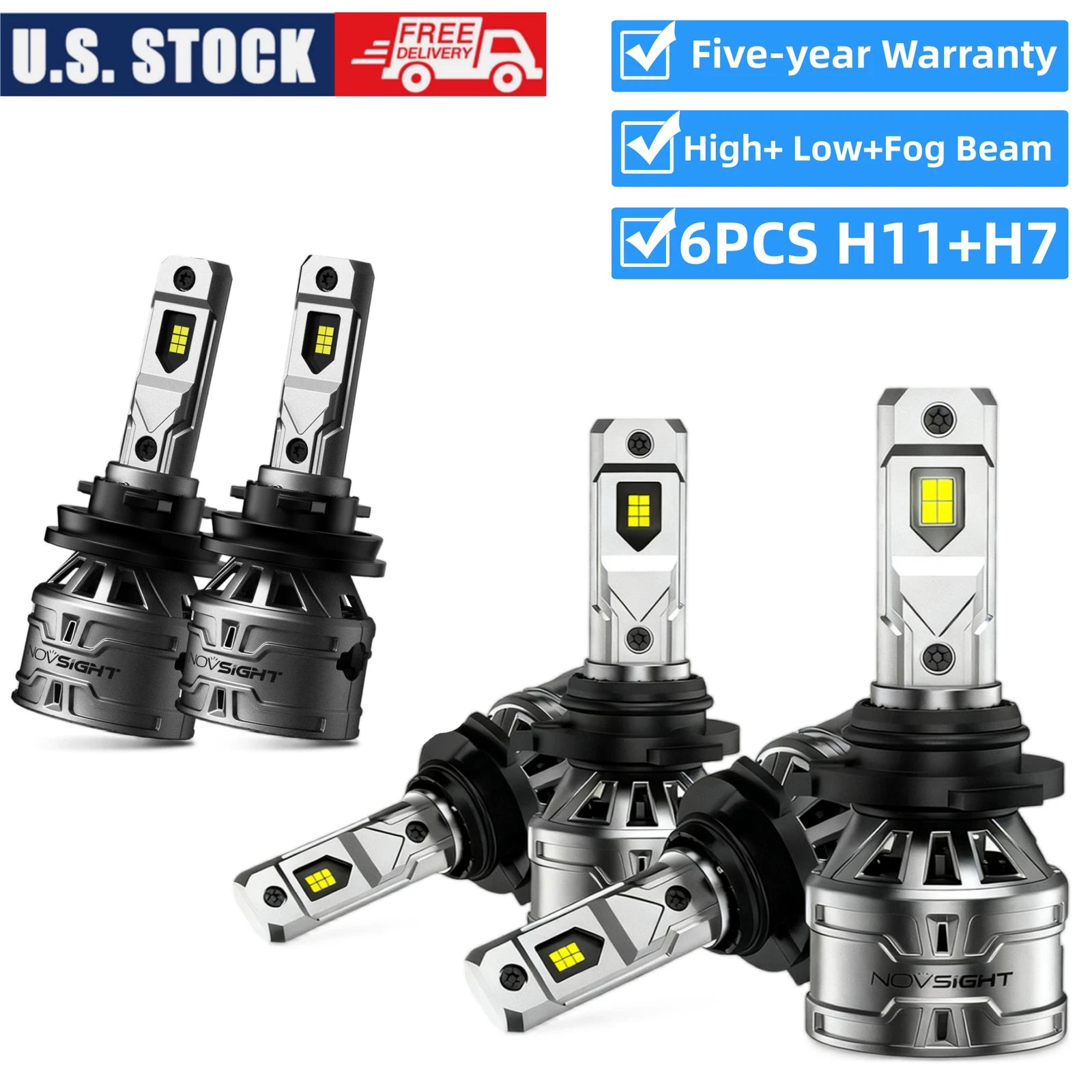6x 9005 9006 H11 Combo LED Headlight Bulbs for High Low Beam Fog Lights