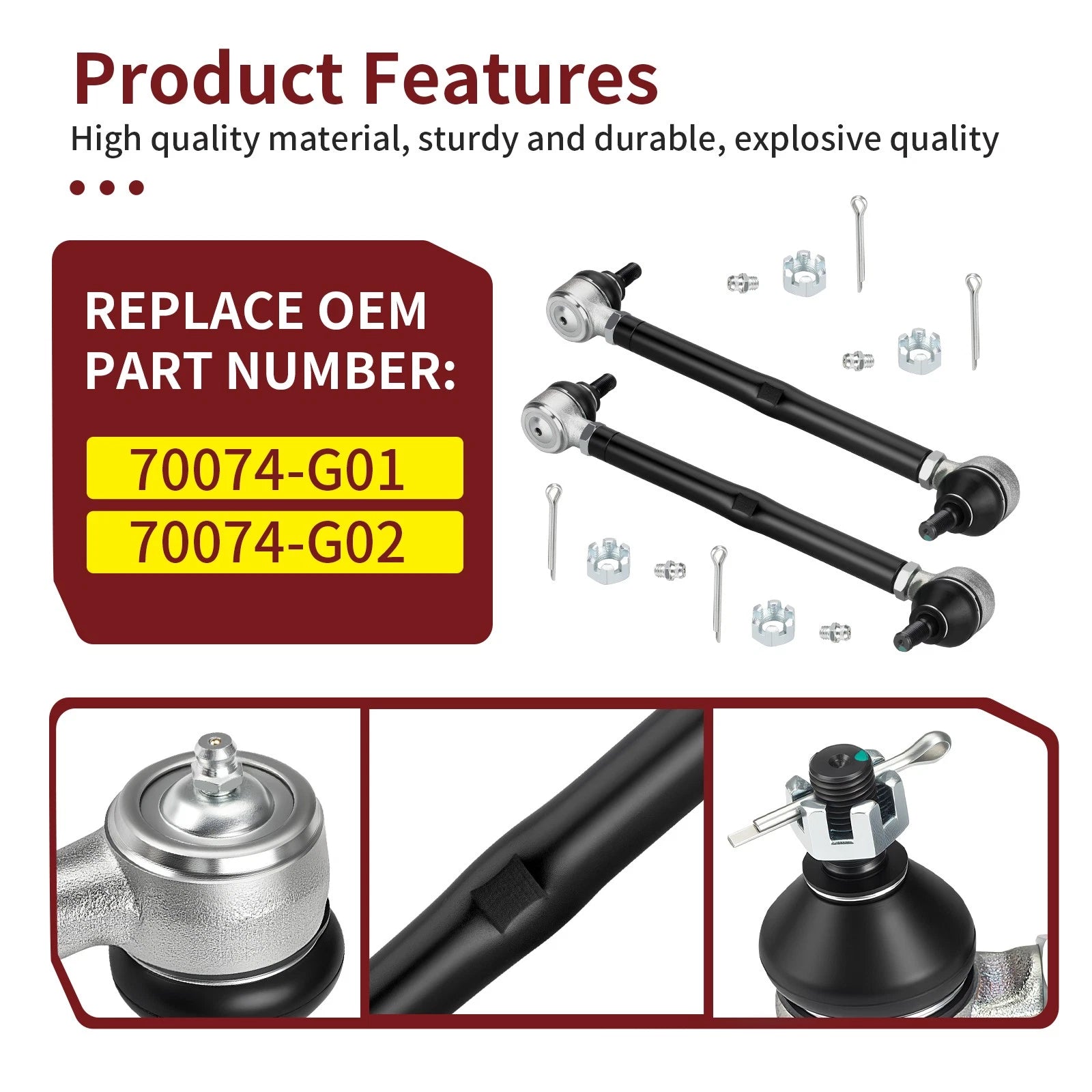 Steering Tie Rod End Shaft Kit for EZ-GO Golf Cart (70074-G01, 70074-G02)