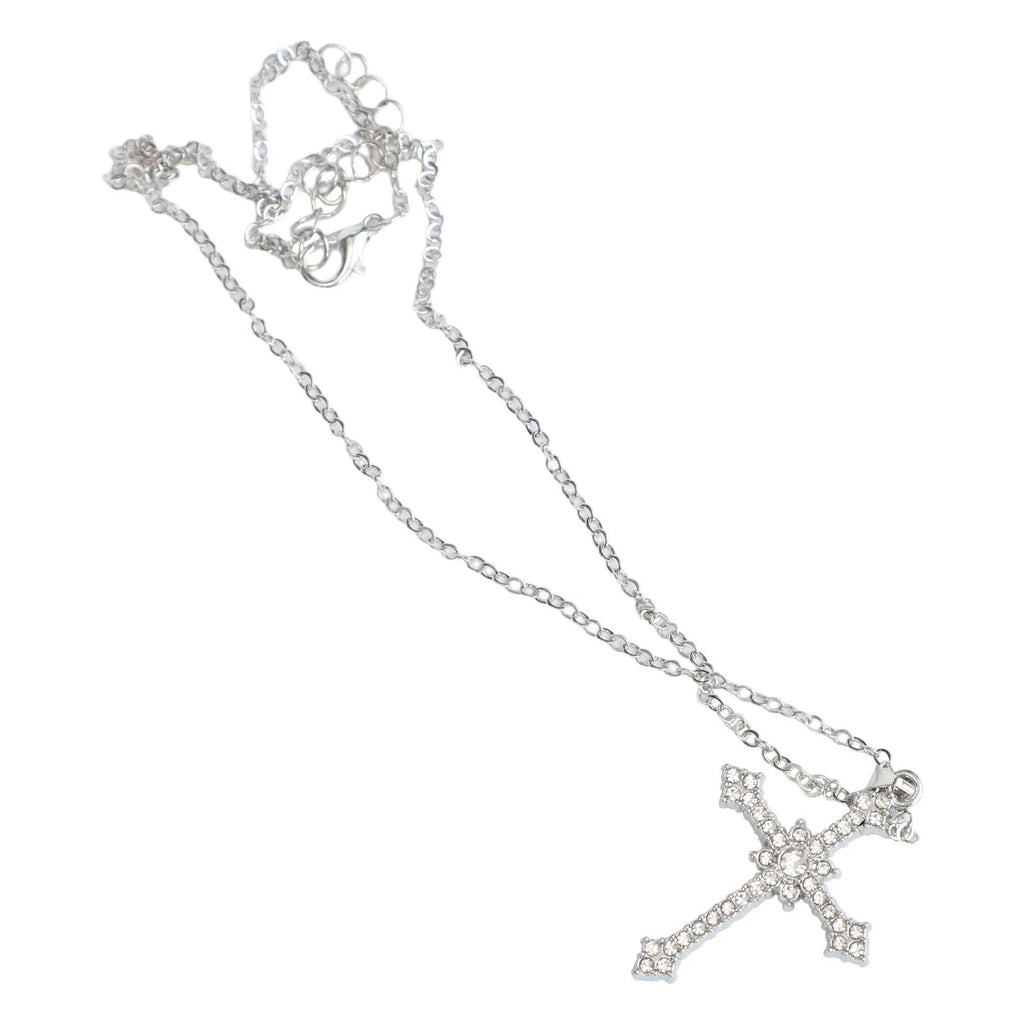 Star Cross Necklace with Zircon and Flash Diamond in Titanium Steel