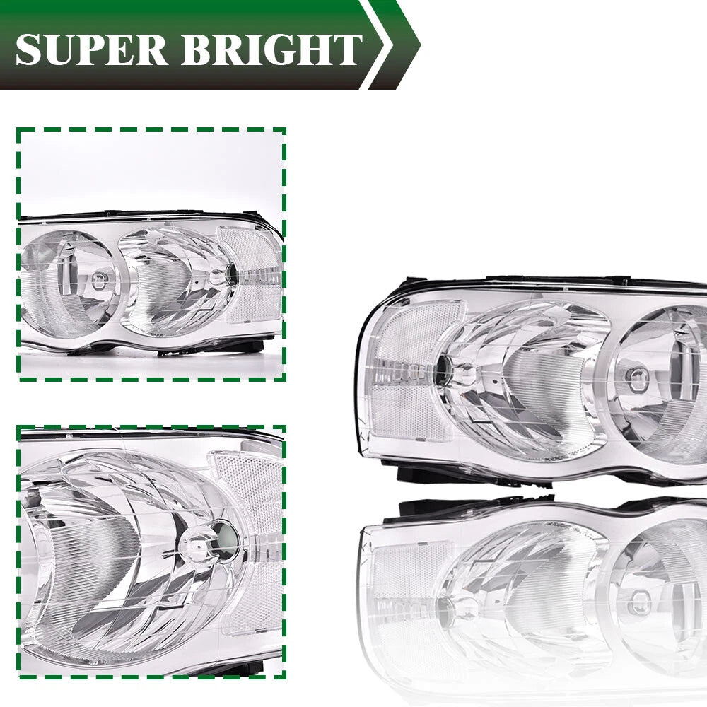 Clear Lens Chrome Housing Headlights for Dodge Ram 1500 2500 3500 (2002–2005)
