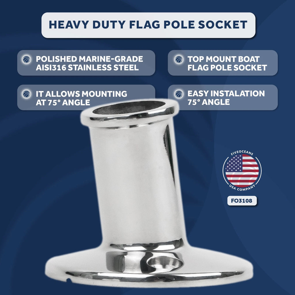 Top-Mount Boat Flag Pole Socket for Marine Heavy Duty AISI316 Stainless Steel