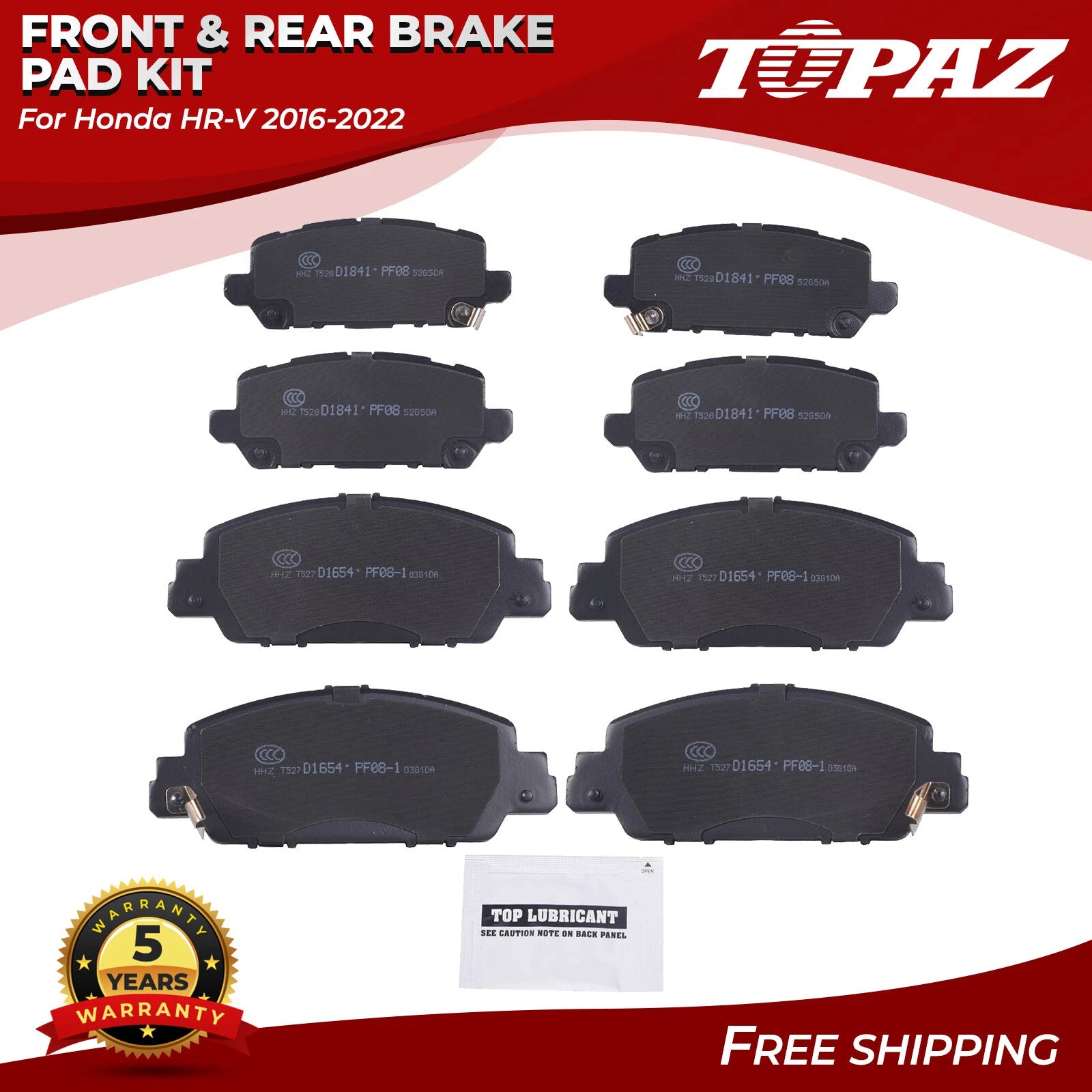 Set of 8 Ceramic Brake Pads for Honda HR-V (2016–2022)