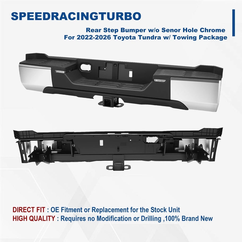 Chrome Rear Step Bumper for Toyota Tundra (2022–2026) w/ Towing Pkg