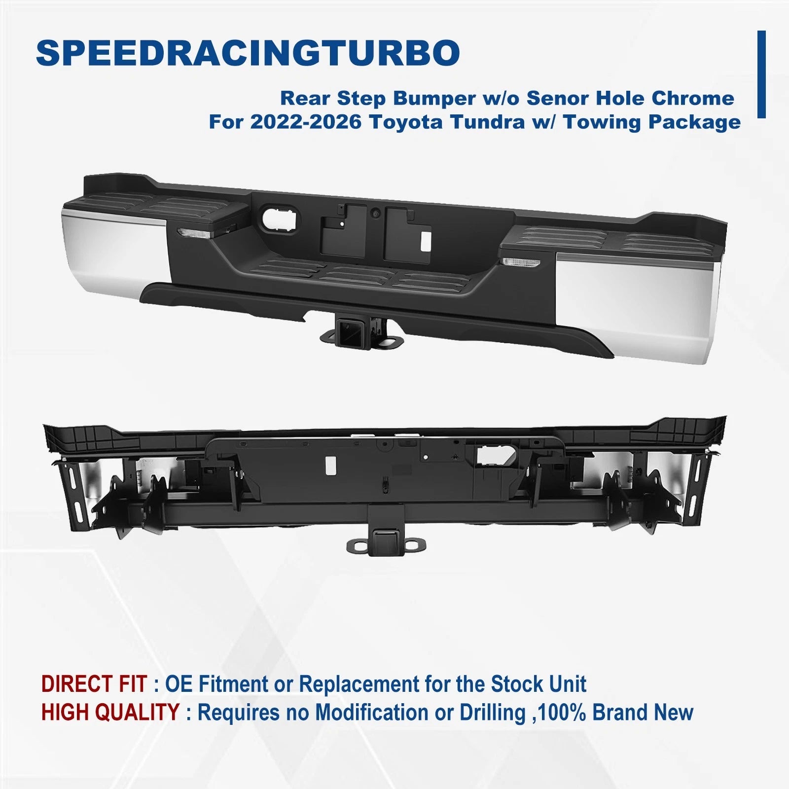 Chrome Rear Step Bumper for Toyota Tundra (2022–2026) w/ Towing Pkg