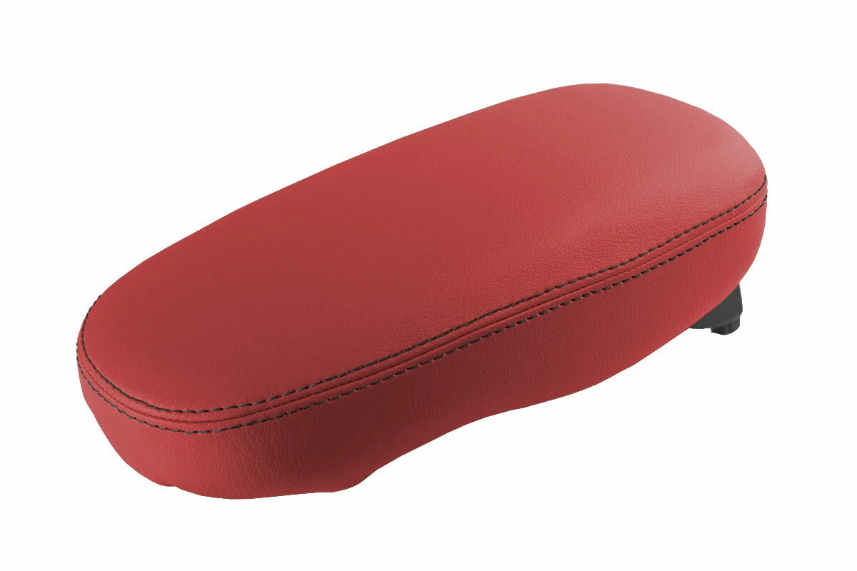 Leather Console Lid Armrest Cover for Kia Soul (2014–2019) Red Black Stitch